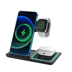 Wireless charger (Fordable) 3 in 1 / Black /1 YEAR WARRANTY