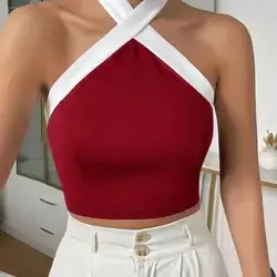 SHEIN Privé Contrast Trim Halter Top Size: Small
