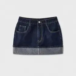 Maija Women's Dark Washed Denim Folded Hem Skirt - XS