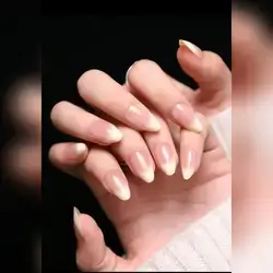 24 Pcs Short Almond-Shaped Nail Coffin Full Cover Nude Pink Ombre French False Nails