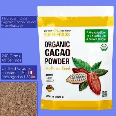 Superfoods, Organic Cacao Powder, Certified Organic, Superfood, organic cacao, rich in Beauty and Longevity Flavonols and Catechins & Proanthocyanidins, Sourced in Peru, 48 Servings, 240g cacao