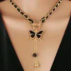 Braided Butterfly and Ball Necklace
