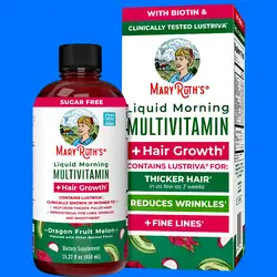 MARYRUTH'S Liquid Multivitamin + Hair Growth | Biotin 10000mcg | Lustriva Hair Growth | Clinically Tested in Women for Thicker Hair & Facial Wrinkle | Skin Care, Dragon Fruit Melon | 450ml Hair Growth