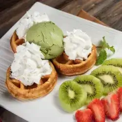 Waffle With Fruit And Ice Cream