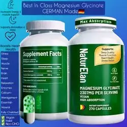 Magnesium Glycinate, 2307mg magnesium, Pure Magnesium, Fully Chelated, for Stress Relief, Sleep, Muscle, Nerve, Heart & Metabolism, Superb Quality, Magnesium, 270 Caps magnesium Glycinate
