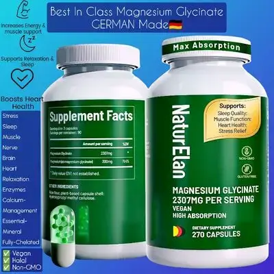 Magnesium Glycinate, 2307mg magnesium, Pure Magnesium, Fully Chelated, for Stress Relief, Sleep, Muscle, Nerve, Heart & Metabolism, Superb Quality, Magnesium, 270 Caps magnesium Glycinate