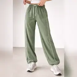 DAZY Women's Casual Color Block Drawstring Waist And Cuffed Hem Jogger Pants  - Medium 