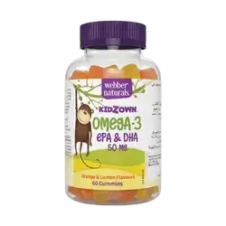 Kidzown Omega-3 EPA & DHA 50mg Orange & Lemon Flavours 60 gummies _ Webber Natural