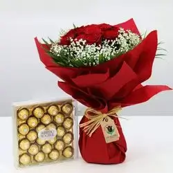 Natural Rose Bouquet With A Box Of “ Roshi” Chocolate.