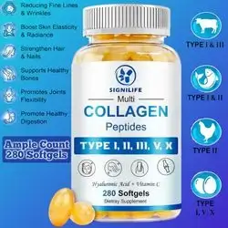 Multi Collagen Peptides, Women & Men, Hydrolyzed Collagen Peptides, Type I, II, III, V, X - with HYALURONIC Acid, Vitamin C ,BIOTIN ,Supports Skin Hair Nail Joints Bones Blood Vessels, 280 Softgels collagen
