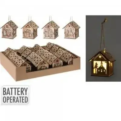 Koopman Hang Deco House With Led 9Cm