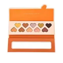 Heart Shape Eyeshadow Palette featuring warm-toned mattes, shimmers, and glitter finishes.