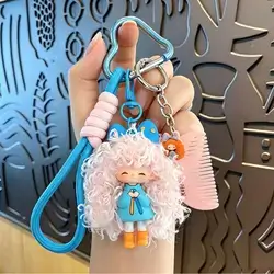 1pc Cute Fluffy Girl Keychain, Cartoon Doll Bag Charm.