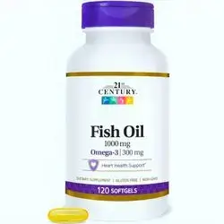 21st Century Fish Oil 1000 mg, omega3, Omega 3, fish oil, 300mg EPA and DHA, fish oil omega 3, a Must for Heart, Brain, skin, hair, muscle, and arteries, 120 Softgels