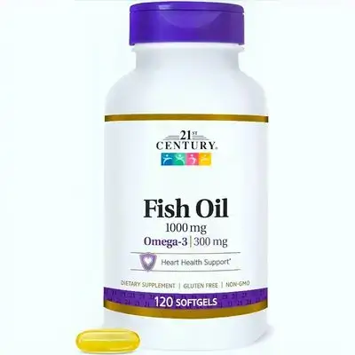 21st Century Fish Oil 1000 mg, omega3, Omega 3, fish oil, 300mg EPA and DHA, fish oil omega 3, a Must for Heart, Brain, skin, hair, muscle, and arteries, 120 Softgels