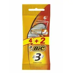 Bic 3 Sensitive Triple Blade Men Disposable Shaving Razor Aloe VIT E 4+2