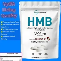 HMB 1000mg, with Coconut Oil, Highly Bioavailable, HMB Supplements, for Men & Women, Supports Lean Muscle Mass, Muscle Recovery, Growth, strength, stamina, endurance, gym and workout supplement, Stronger than Creatine, 240 Softgels