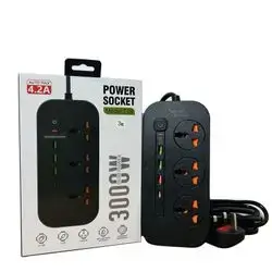 توصيلة كهرباء Auto Max T19 بقدرة 3000 واط.تتميز بثلاثة مقابس عالمية (UK Plug).تحتوي على ثلاثة منافذ USB ومنفذ Type-C (PD) للشحن السريع.تتضمن ميزة حماية من الحمل الزائد (Overload protection) ومصنوعة من مواد مقاومة للحريق