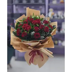 Bouquet Of Red Flowers With Accessories And Wrapping, 39 Flowers