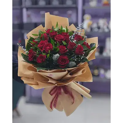 Bouquet Of Red Flowers With Accessories And Wrapping, 39 Flowers