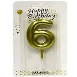 Gold Number 6 Birthday Candle for Cake