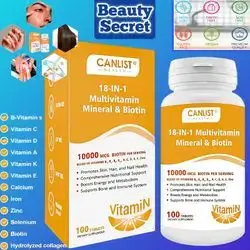 MultiVitamin, Men&Women, (10000mcg) Biotin & Multimineral, B Complex Vitamins, Vitamins C, E & D3, Trace Minerals, Zinc, Niacinamide, B12, Choline, Hair & Skin & Nails, 100 Tabs multivitamin 