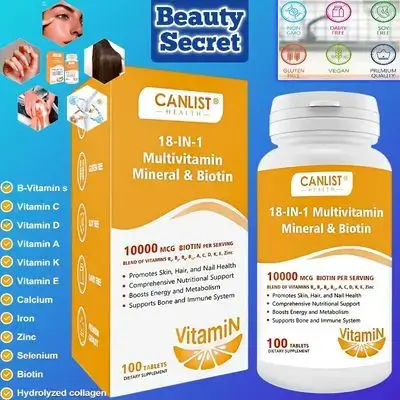 MultiVitamin, Men&Women, (10000mcg) Biotin & Multimineral, B Complex Vitamins, Vitamins C, E & D3, Trace Minerals, Zinc, Niacinamide, B12, Choline, Hair & Skin & Nails, 100 Tabs multivitamin
