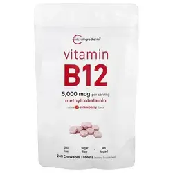 Micro Ingredients Vitamin B12, Strawberry, 240 Chewable Tablets (2,500 mcg per Tablet)