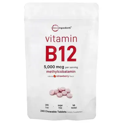 Micro Ingredients Vitamin B12, Strawberry, 240 Chewable Tablets (2,500 mcg per Tablet)