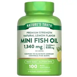 Nature's Truth Mini Fish Oil Omega 3 | 1340 mg | 100 Softgels | Burpless Lemon Flavor | Non-GMO & Gluten Free Supplement