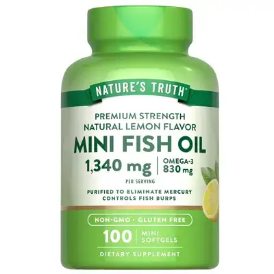 Nature's Truth Mini Fish Oil Omega 3 | 1340 mg | 100 Softgels | Burpless Lemon Flavor | Non-GMO & Gluten Free Supplement