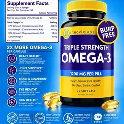 Omega 3, Fish Oil, 900 mg EPA & DHA, Omega 3 Supplement, Women & Men, Burpless, Enteric Coated, Award-winning, Supports Heart & Brain & Joint, Omega-3, No Fishy Aftertaste, 30 Softgels omega 3
