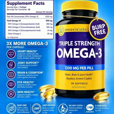 Omega 3, Fish Oil, 900 mg EPA & DHA, Omega 3 Supplement, Women & Men, Burpless, Enteric Coated, Award-winning, Supports Heart & Brain & Joint, Omega-3, No Fishy Aftertaste, 30 Softgels omega 3 