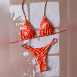 Swim Vcay Springbreak Women's Random Print Spaghetti Strap Bikini Swimwear - Large