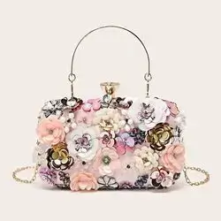 New Handmade Bead Embroidery Floral Beaded Clutch Bag