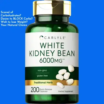 White Kidney Bean Extract | Non-GMO & Gluten Free Extract | Potent Carbohydrates Blocker | helps lose weight | 200 Capsules carb blocker