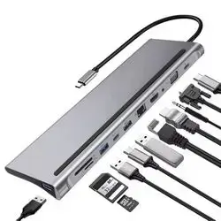 Multifunction 11 Port/11 in 1 Type C USB C USB-C Multi Hub Laptop Multiport Dock Docking Station With Dual for Macbook