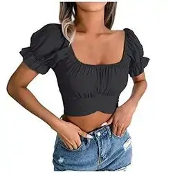 Crop Croset Tops Women Ruffle Short Sleeve Blouse - Medium