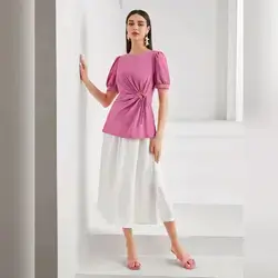 Seusyu Puff Sleeve Cut Out Top & Swiss Dot Skirt Set 2 Piece Set - Large