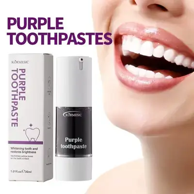 Purple Toothpaste 30ml Whitening tooth and restores Brightness//كورميسيك v34 معجون أسنان أرجواني بلون تبييض الأسنان مصحح دي سيروم دنت موس علامة مخصصة