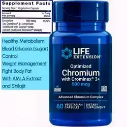 Life Extension Optimized Chromium with Crominex 3+, AMLA Extract and Shilajit, Metabolism, Balance, Fights body fat, blood sugar & glucose balance, diabetes supplement, weight loss & management, keto, increase INSULIN Sensitivity, 60 Capsules chromium