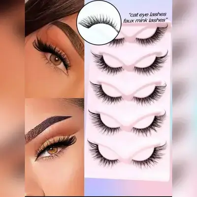5 Pairs New Cat Eye Eyelashes 3D Natural Transparent Band False Lashes