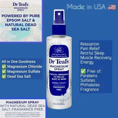Dr Teal's Topical Magnesium Spray with Natural Dead Sea Salt, Fragrance Free, 237ml magnesium spray