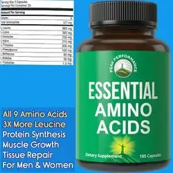 All 9 Essential Amino Acids, 3X More Leucine, Muscle Recovery & Growth, EAA, Better Than BCAA, USA Tested, Amino Acids, 105 Capsules Amino