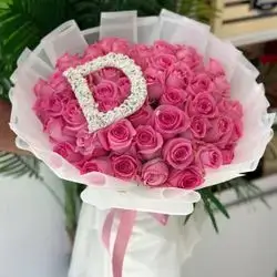 Russian Pink Rose Bouquet With Letters