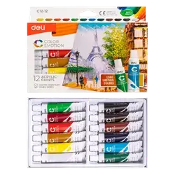 Deli -12 Color Emotion Acrylic Paints 12ml