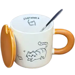 Cute Ceramic Cup with Lid and Spoon