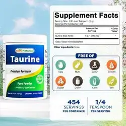 TAURINE, 100% Pure Taurine Powder, Free Form, Taurine 1000mg per Serving - 1 Lb (454 gm) taurine