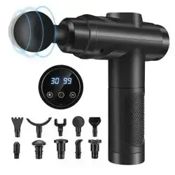 Zerolia Deep Tissue Massage Gun - 30 Speed Quiet Massager with LCD Touch Screen, 10 Heads for Shoulder, Body & Back Relaxation