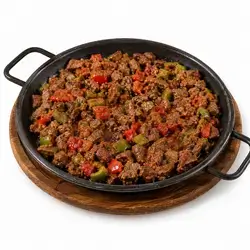 Turkish stir-fried meat on a sac pan